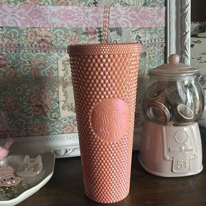Starbucks 2024 Iridescent Peach Pink Holiday PVD Studded Bling Tumbler. NWT.